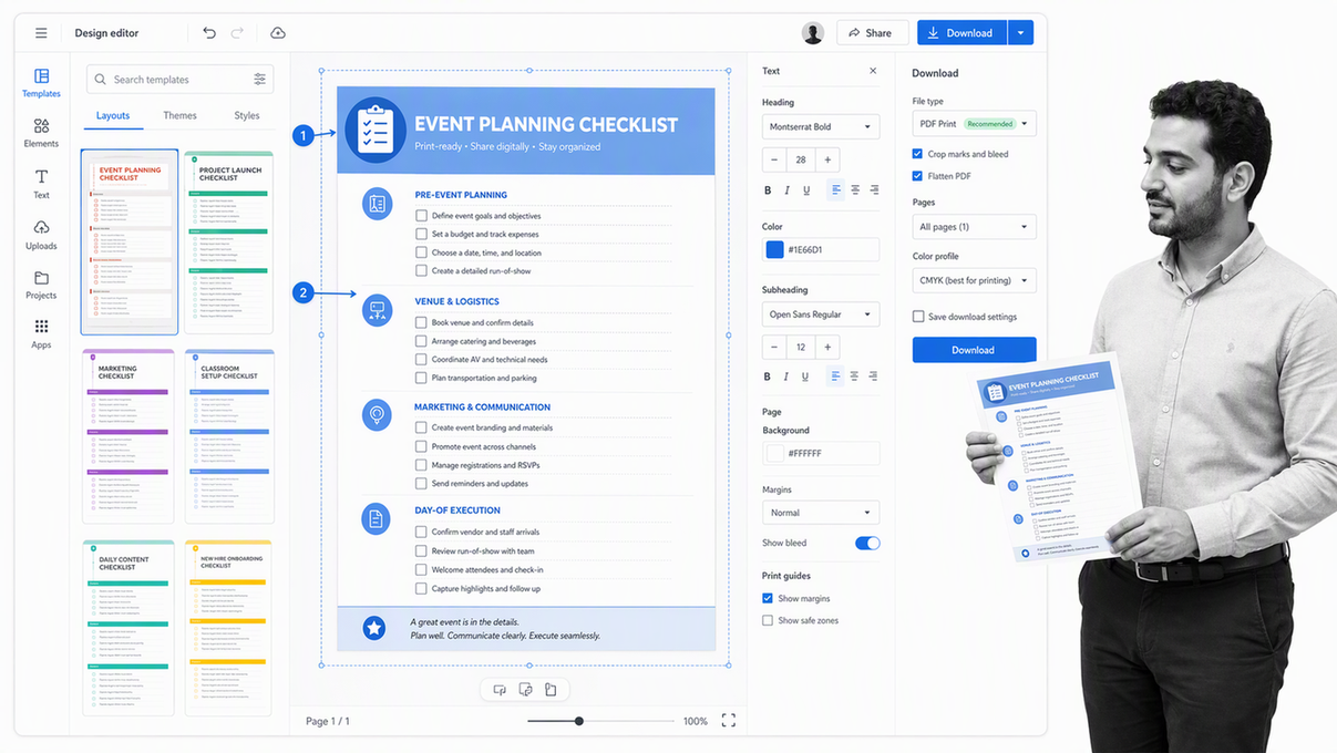 Canva printable checklist design in a visual editor