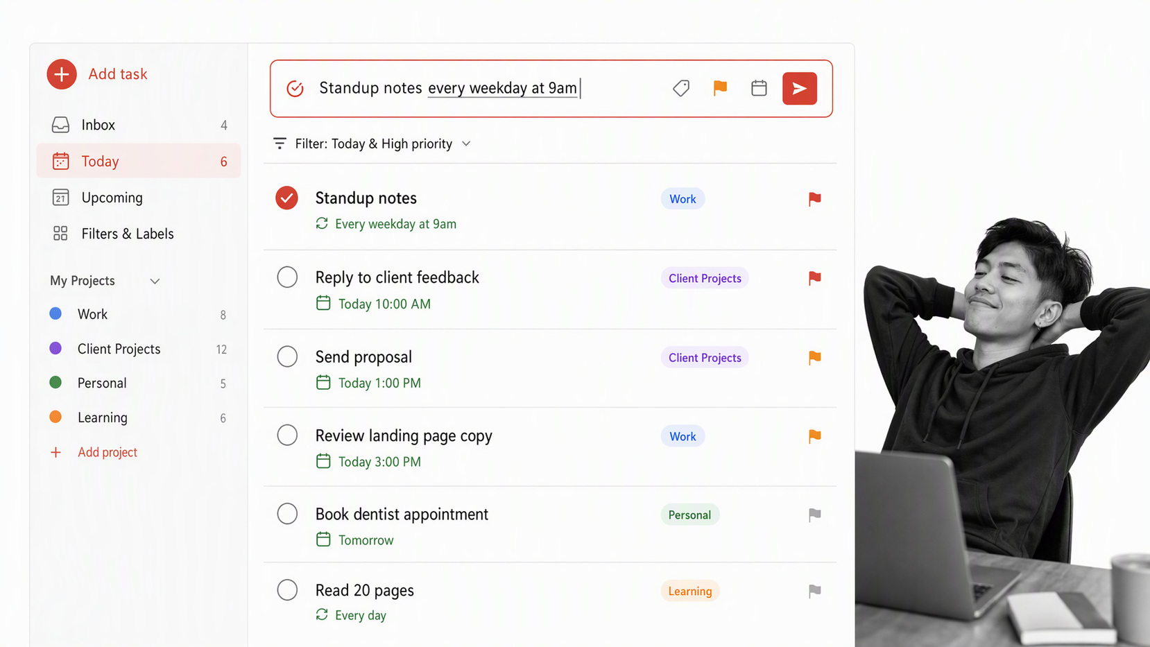 Todoist recurring checklist with priorities labels and filters