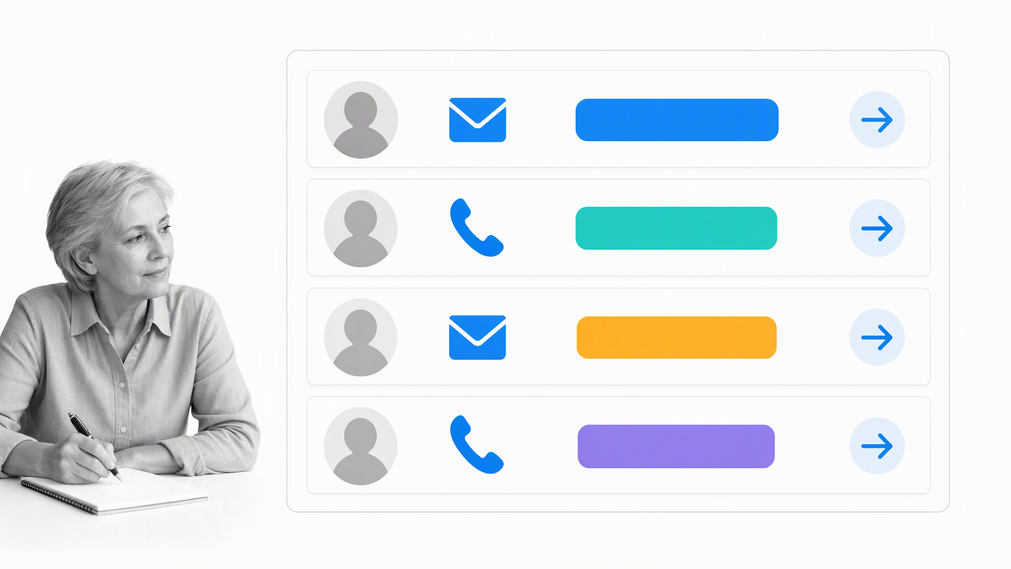 Four-row outreach tracker with channel status and next-action controls