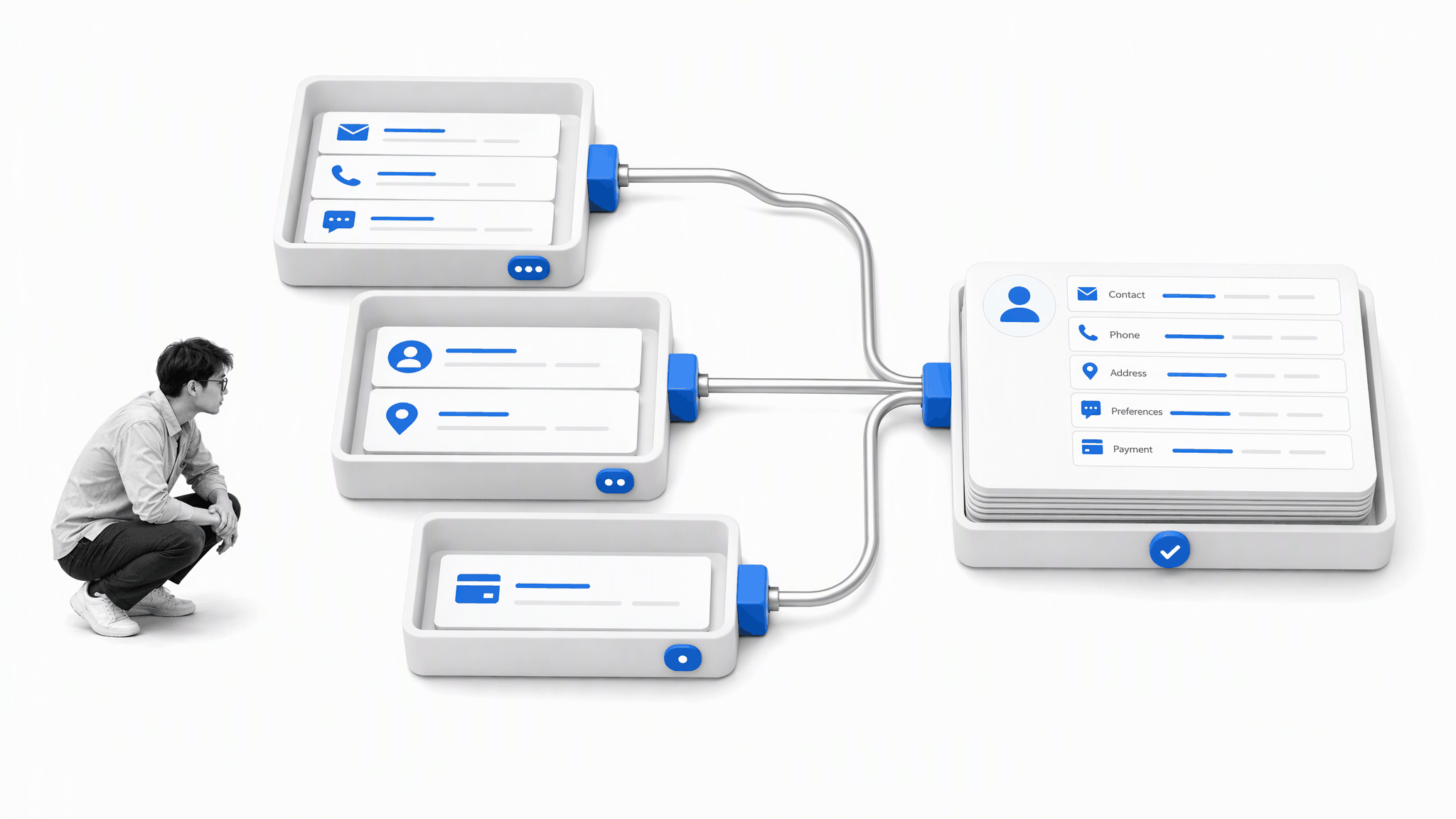 Progressive customer data intake forming one usable success record