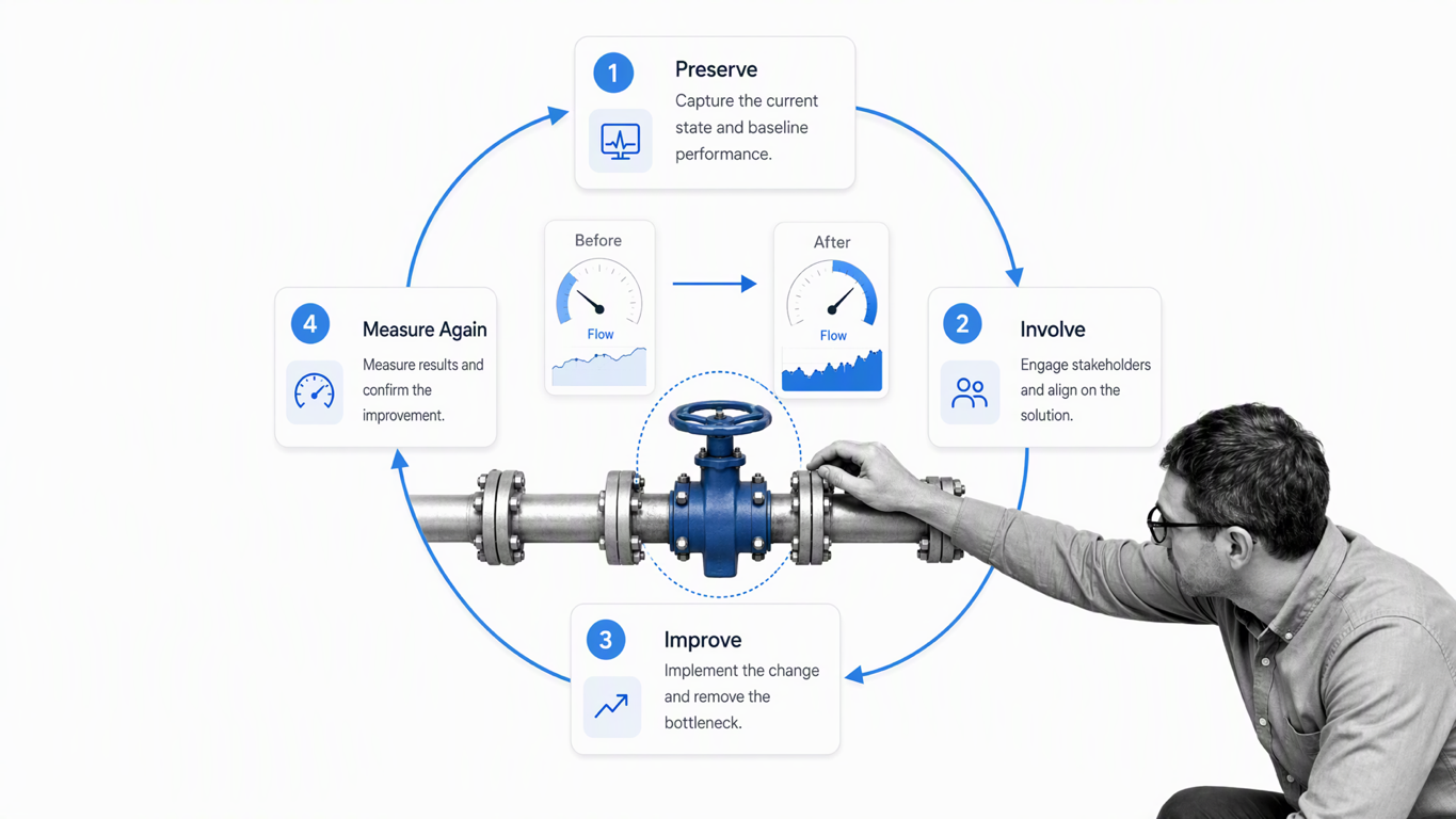 Continuous workflow improvement cycle from observe to standardize