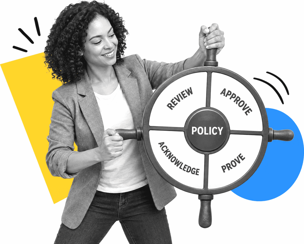 A financial compliance lead aligning policy review, approval, acknowledgement, and evidence stages.