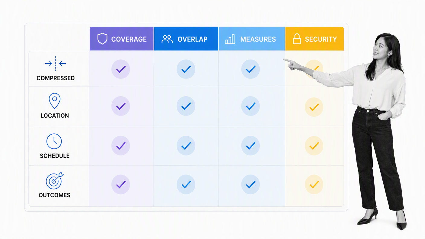 Matrix comparing compressed location schedule and outcomes-based flexible work models