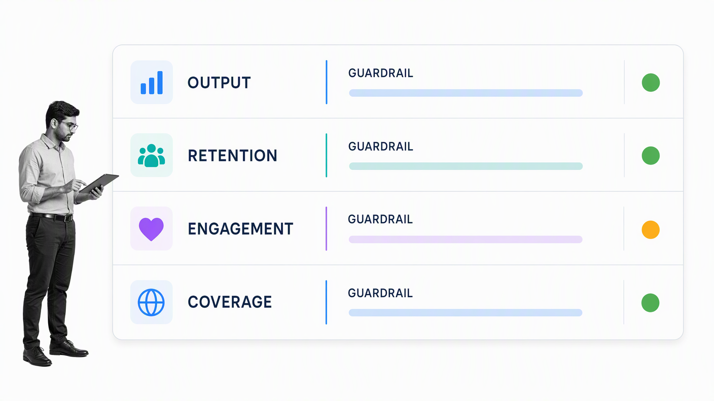Flexible work outcomes scorecard pairing output retention engagement and coverage with guardrails