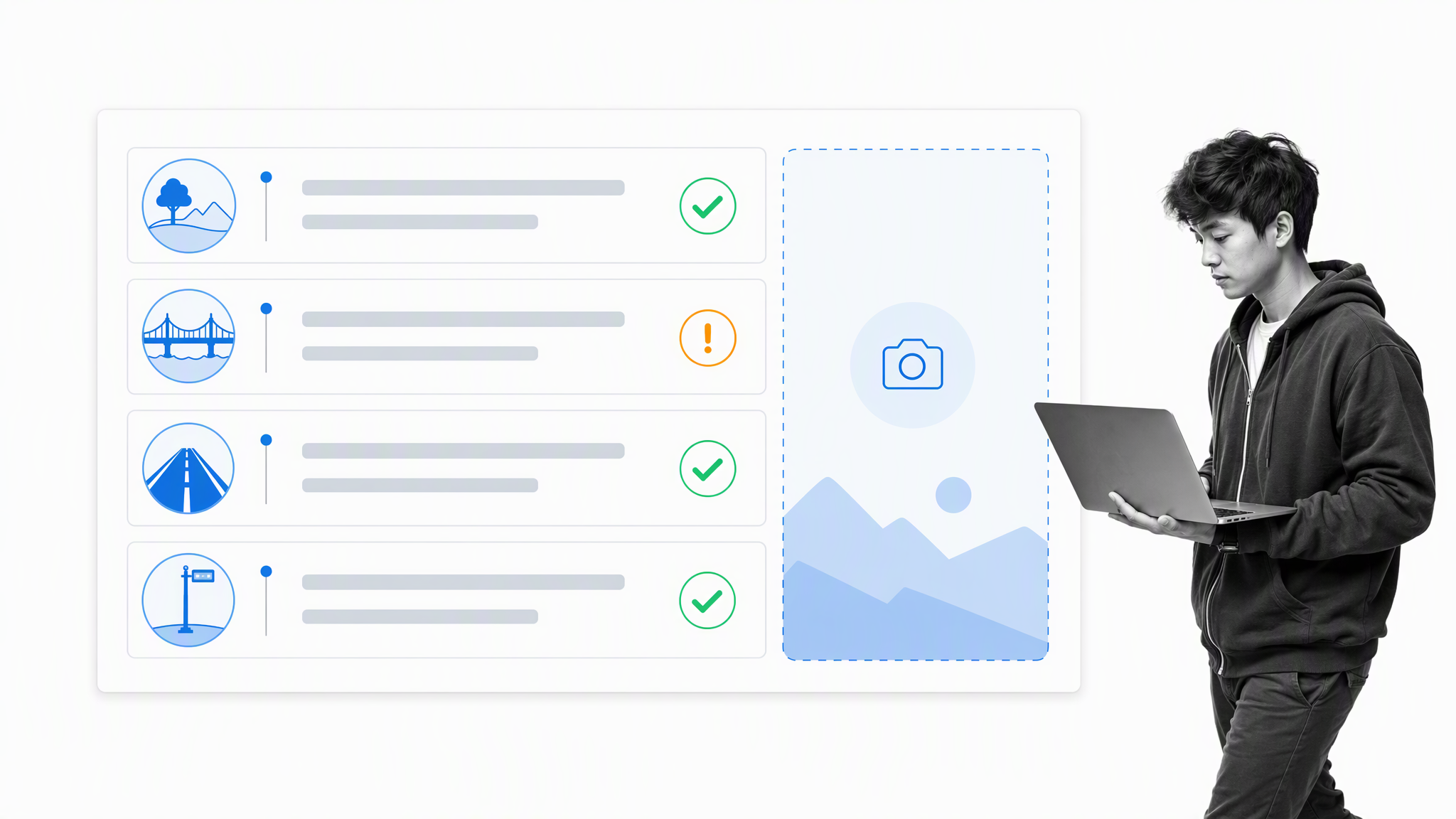 Inspection checklist with evidence and pass or fail controls