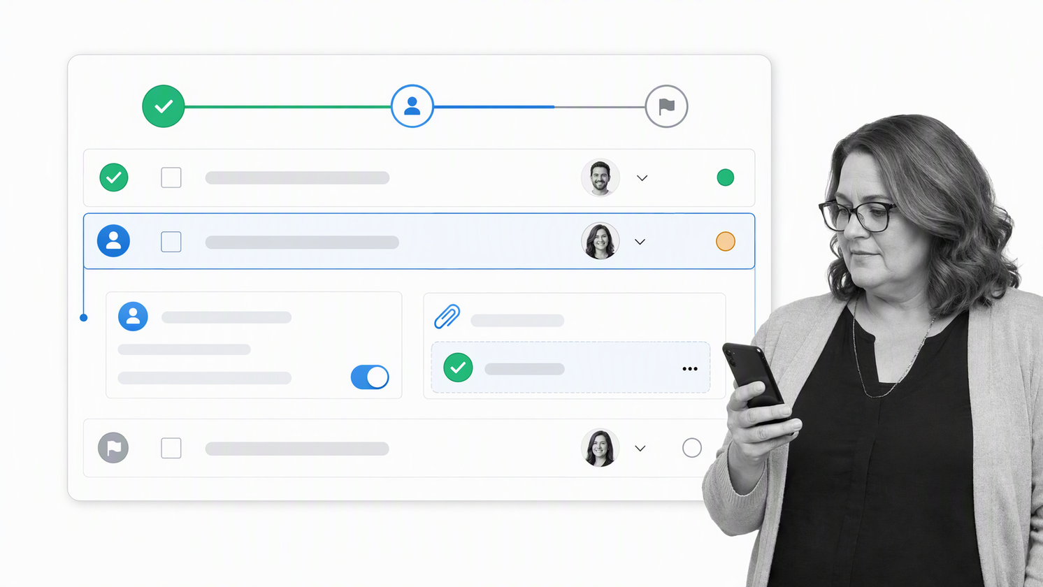 Process Street workflow with instructions, assignments, approvals, and evidence