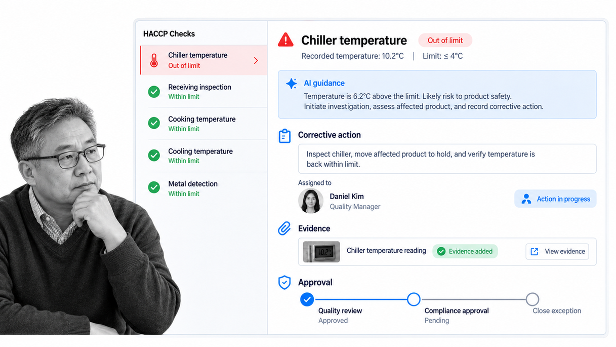 AI-assisted HACCP exception and corrective action review