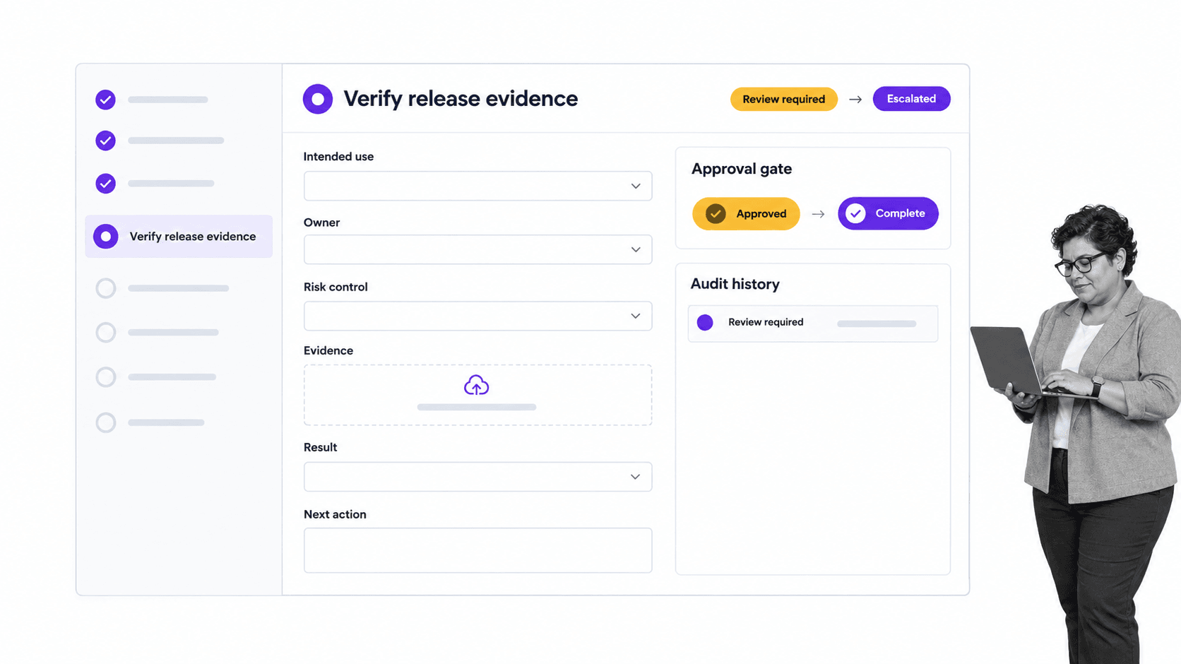 Process Street healthcare product release workflow with evidence and approval