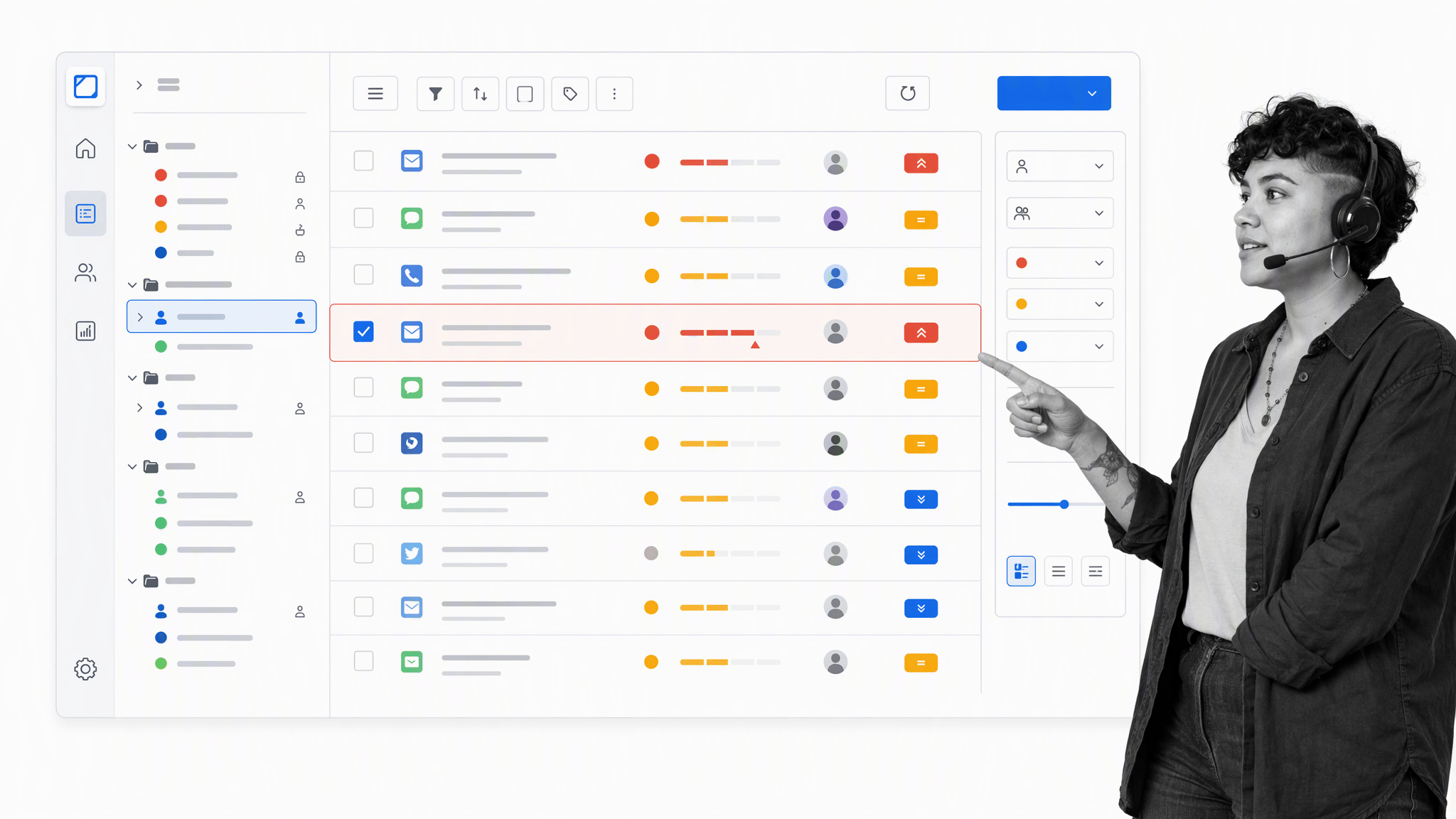 Zendesk-style grouped ticket queue with shared views