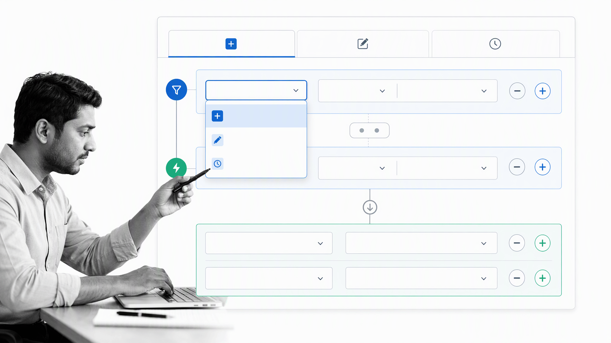Freshdesk-style support automation rule builder