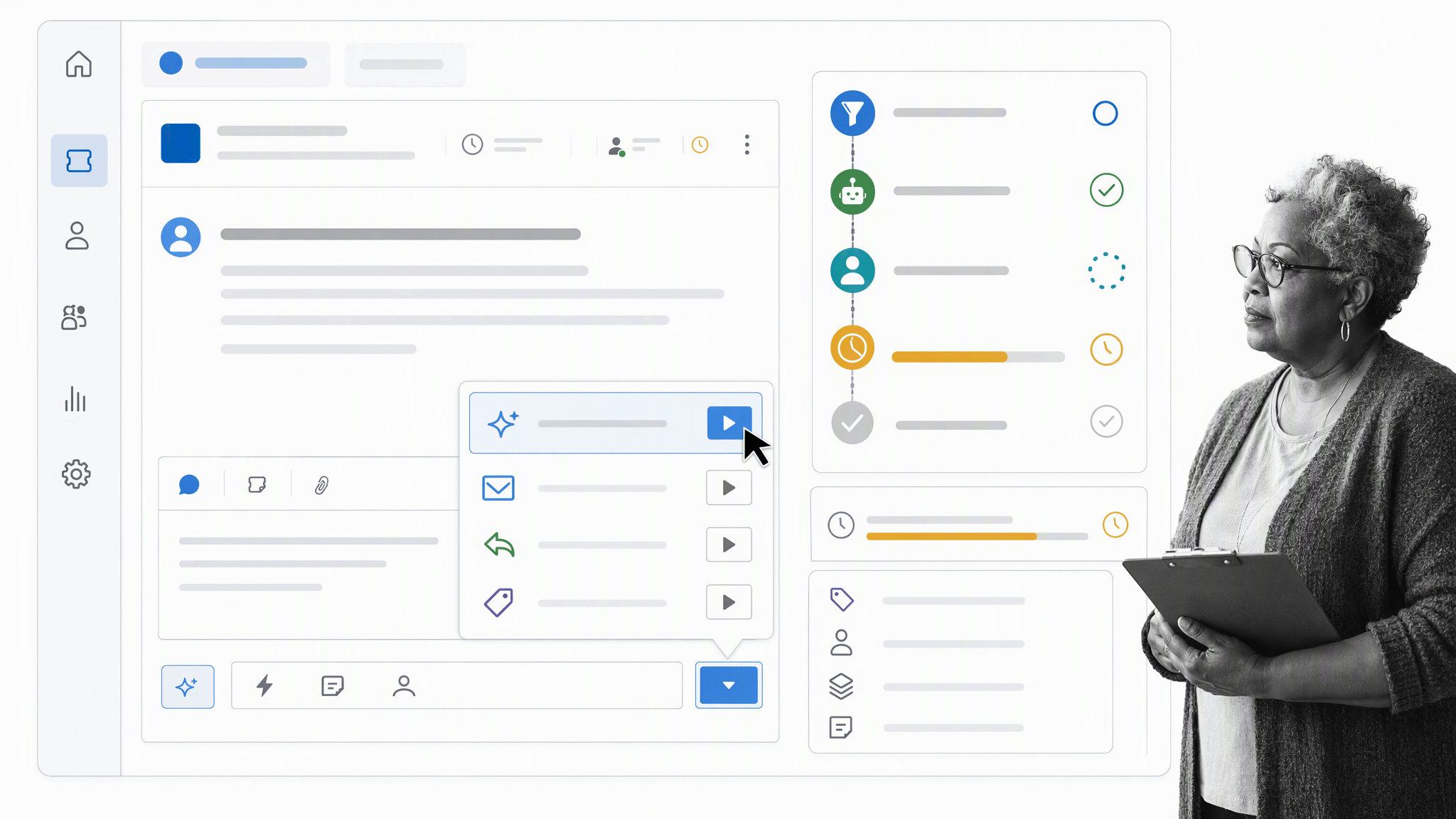 Zendesk-style ticket workspace with routing and macro controls