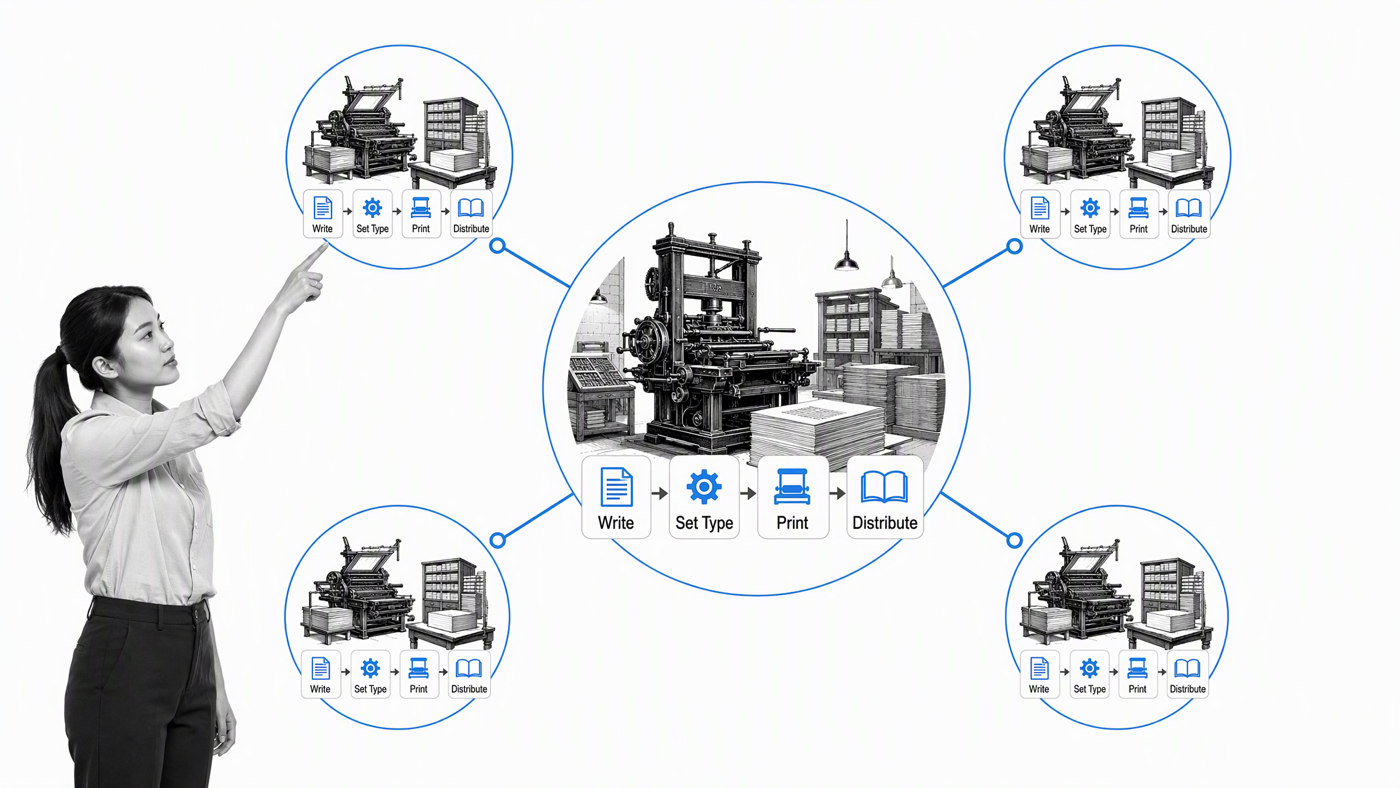 Central printing system replicated across four regional operators