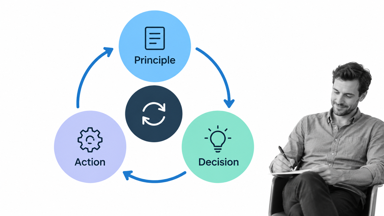 Principle, decision, and action operating loop