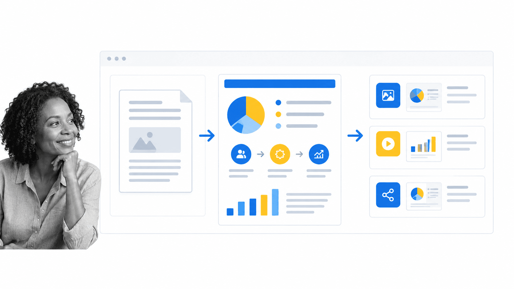 Analyst assembling research findings into an accessible infographic layout