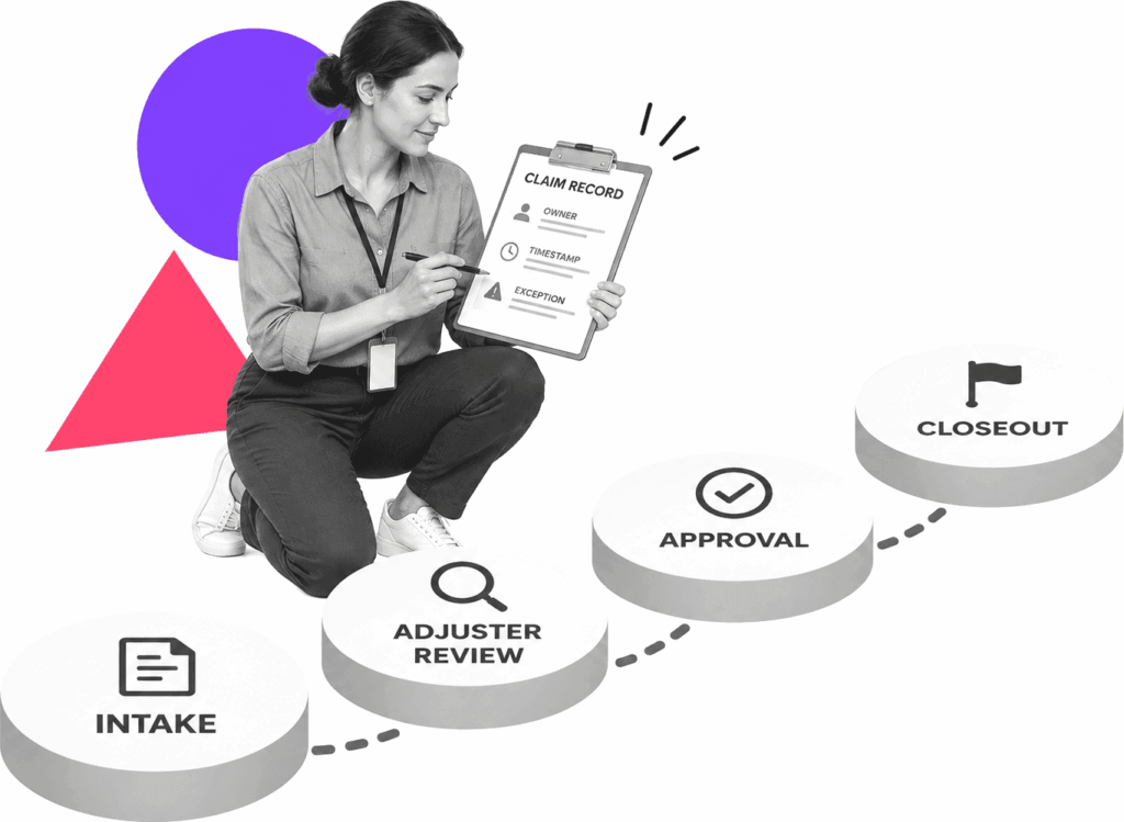 A claims compliance manager reviews labeled claim milestones against an evidence ledger.