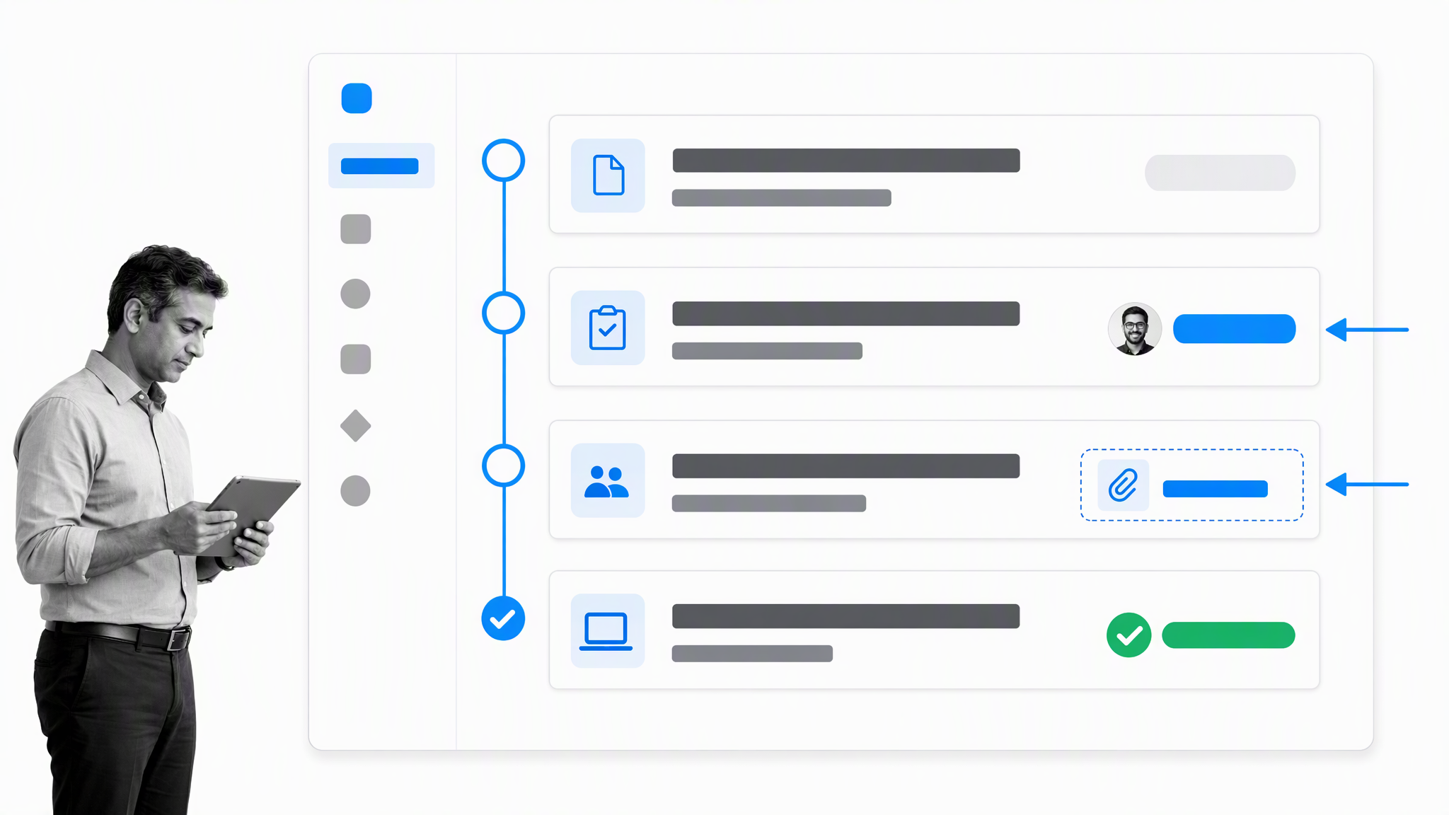 Employee onboarding workflow with ownership evidence and progress