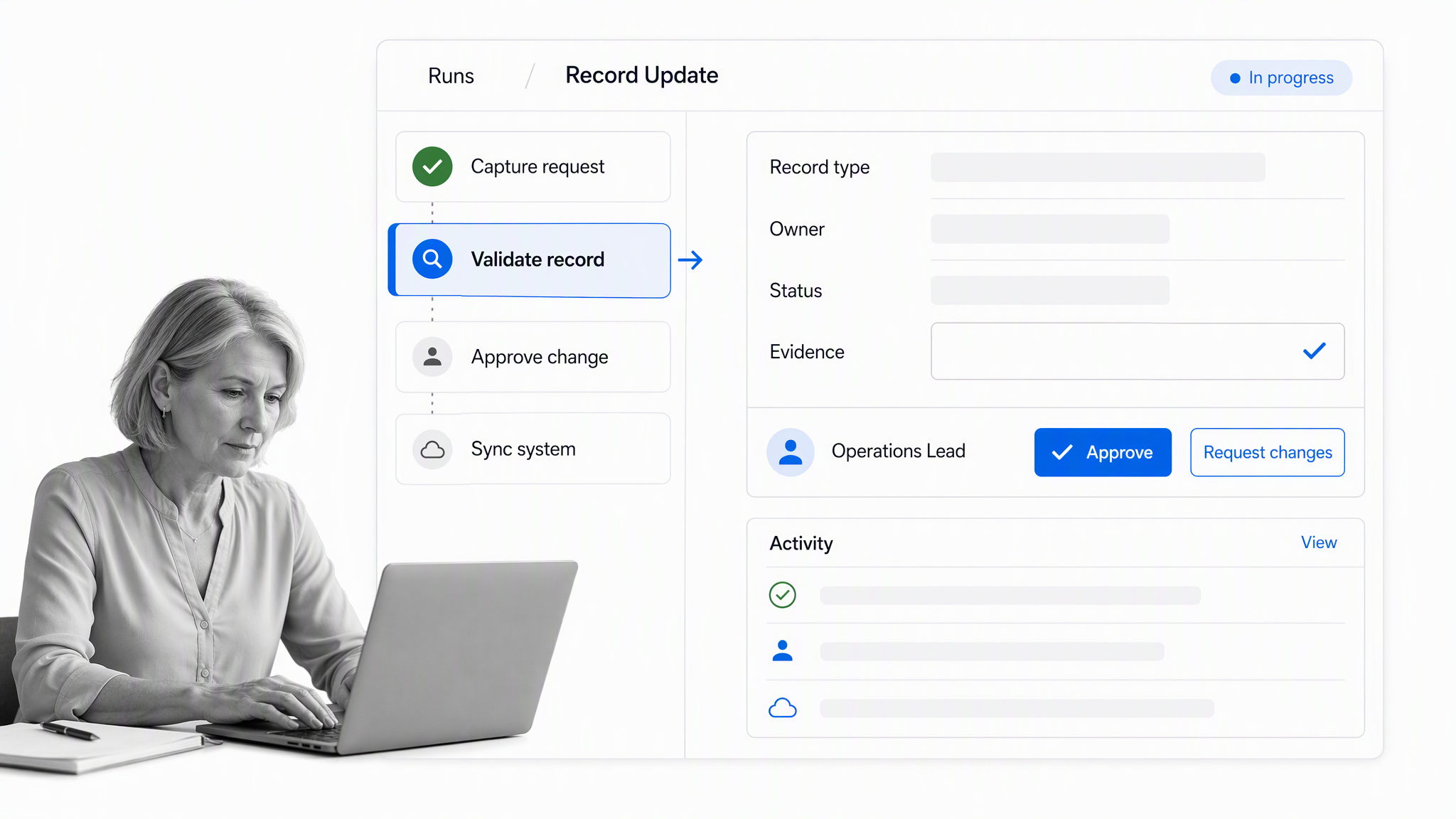 Process Street workflow run validating and approving an operational database record change