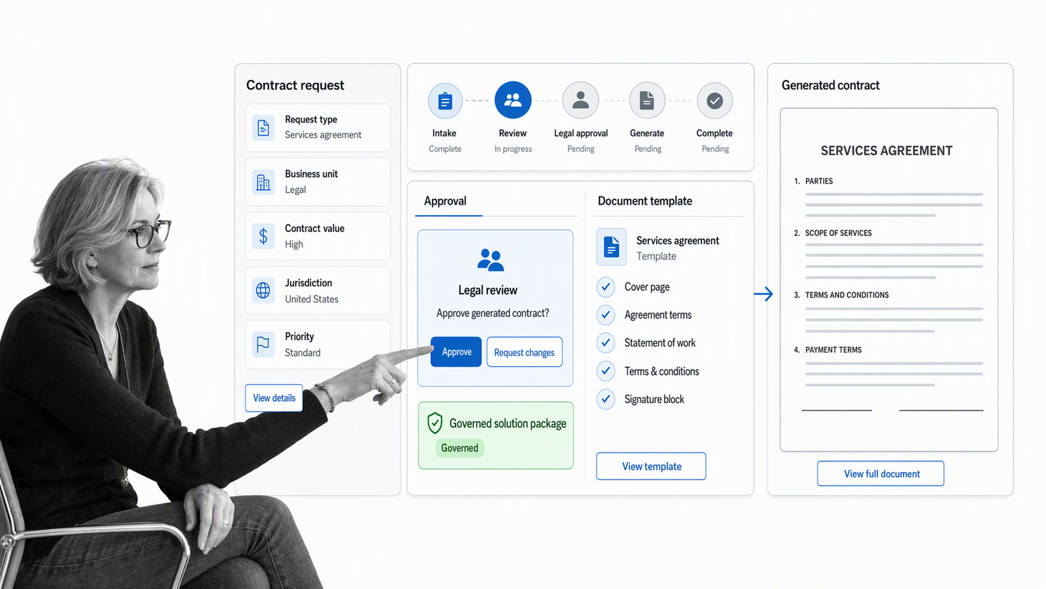 Nintex contract automation with form intake, approval workflow, and generated document output