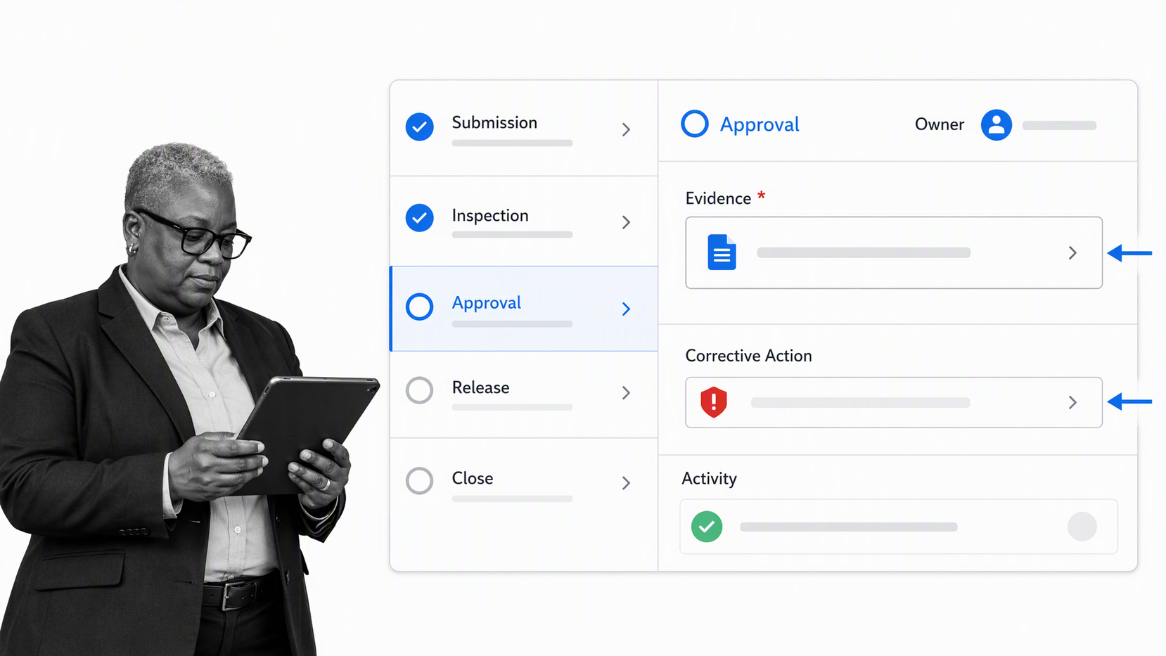 Process Street controlled quality review workflow with approval and corrective action