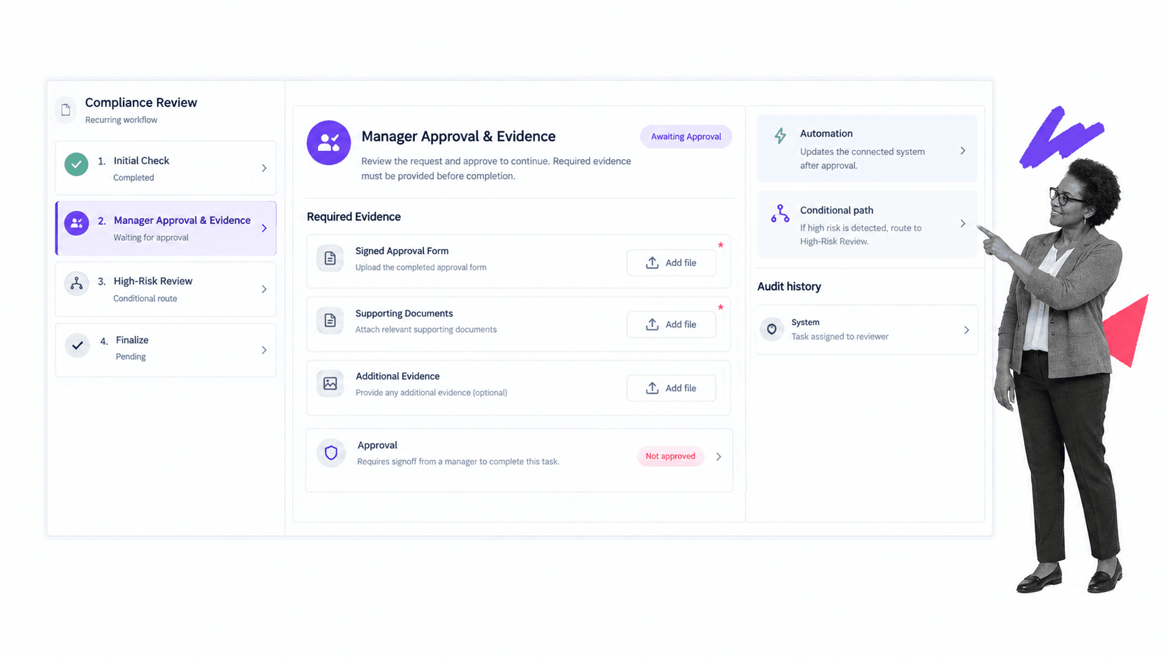 Process Street controlled workflow run with approvals and evidence