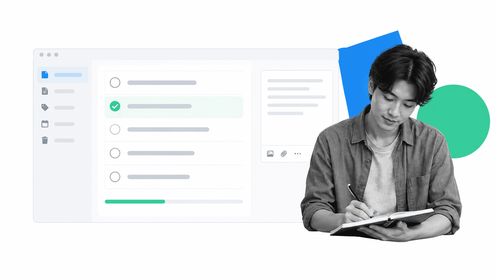 Knowledge worker completing one item in a five-step getting-started checklist