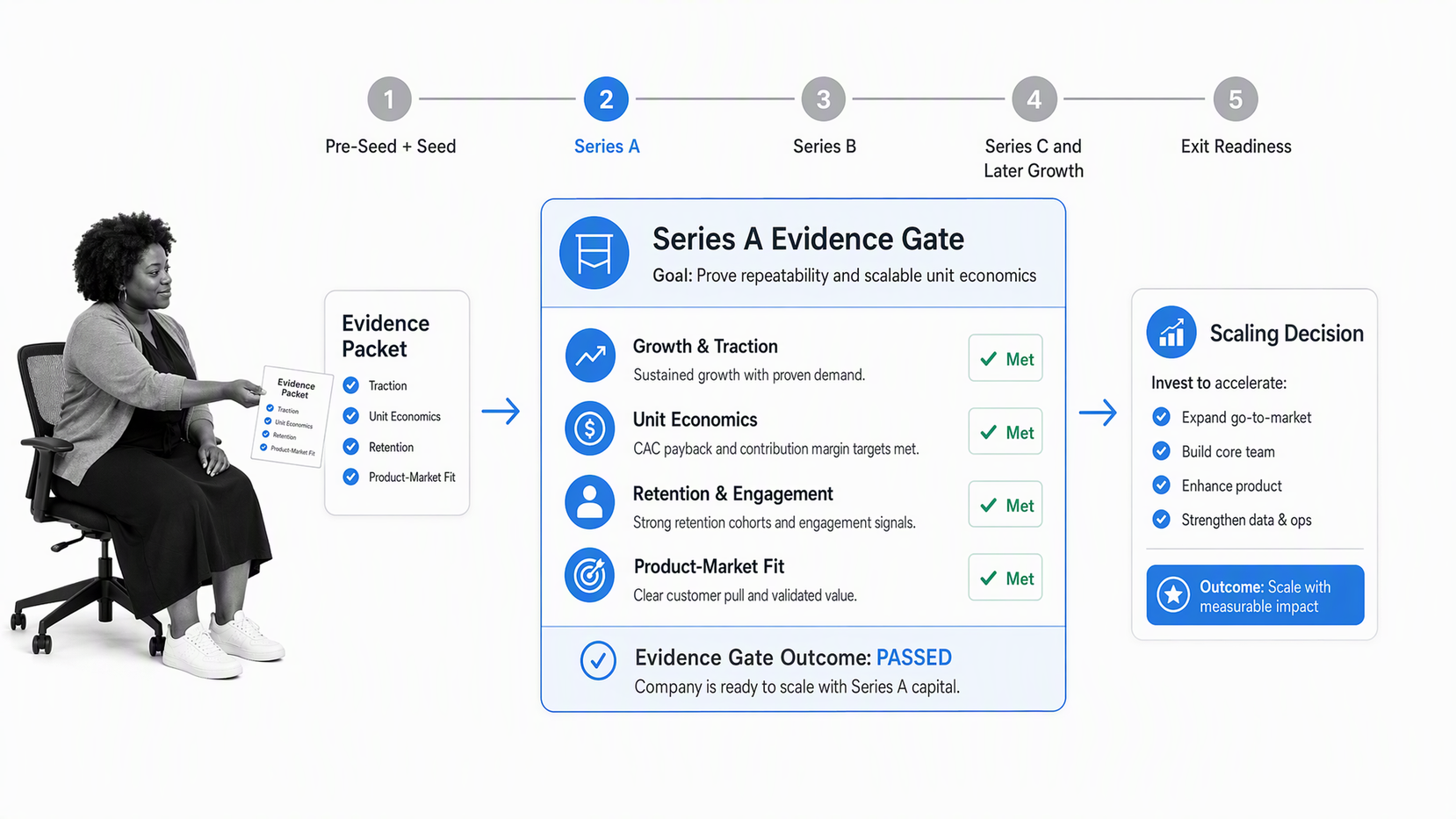 Five venture capital stages from pre-seed and seed through exit readiness