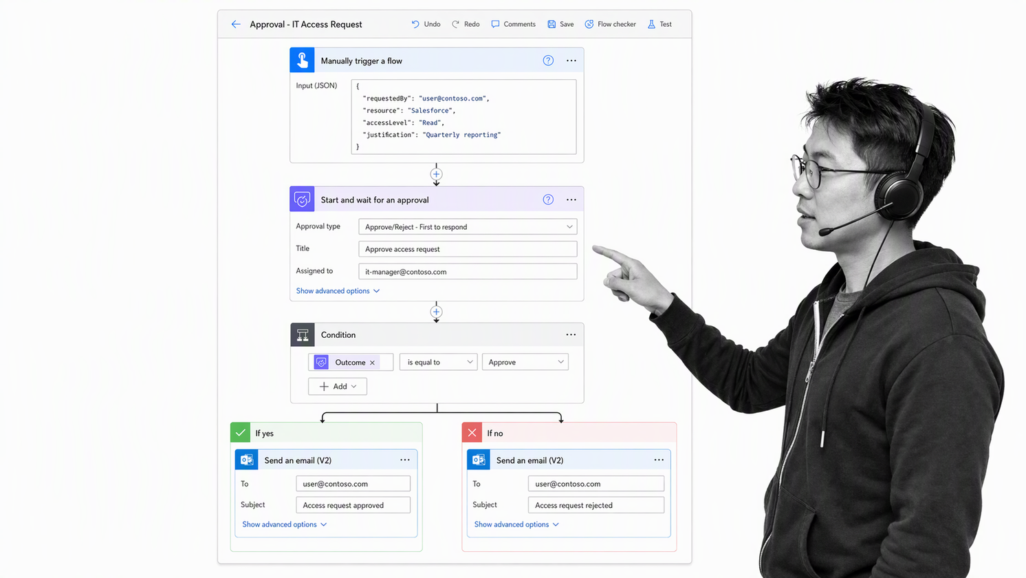 IT automation specialist reviewing a sequential approval flow in Microsoft Power Automate